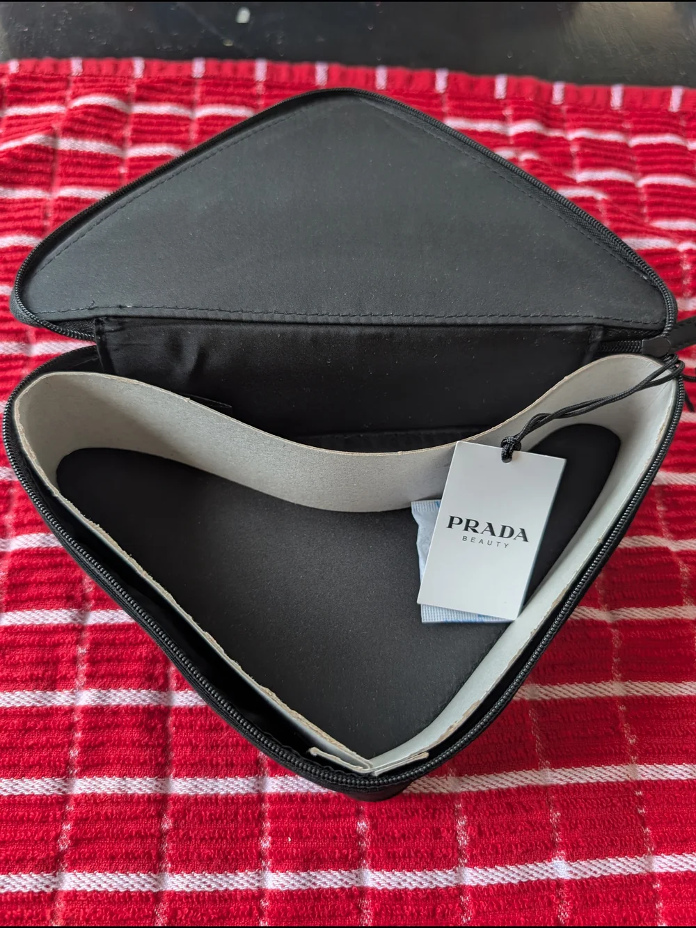 Prada Pink and Black Triangular Cosmetic Pouch